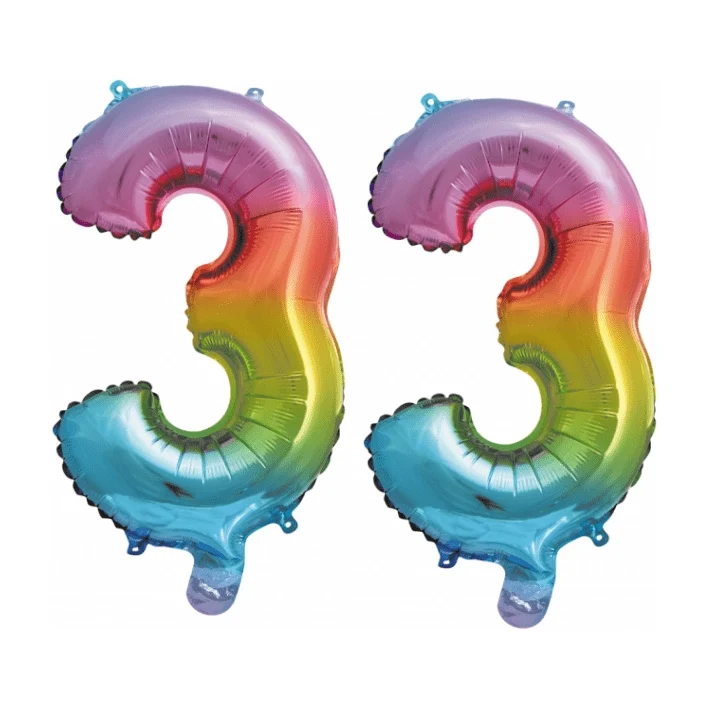 Folieballon 33 jaar Regenboog 86cm