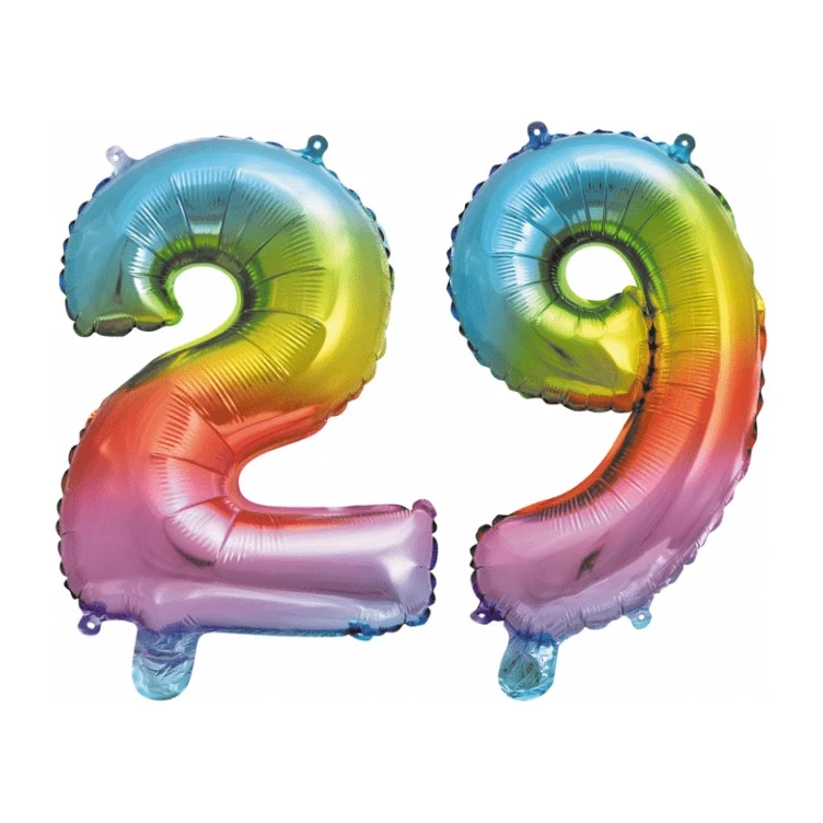 Folieballon 29 jaar Regenboog 86cm