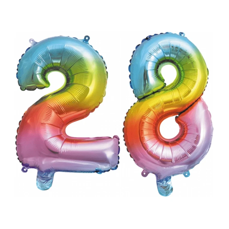 Folieballon 28 jaar Regenboog 41cm