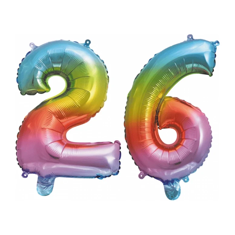 Folieballon 26 jaar Regenboog 41cm