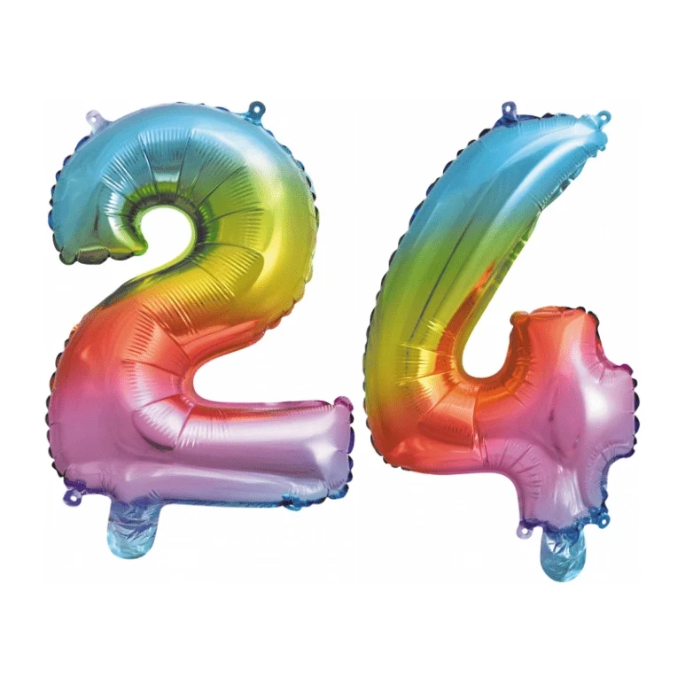Folieballon 24 jaar Regenboog 41cm