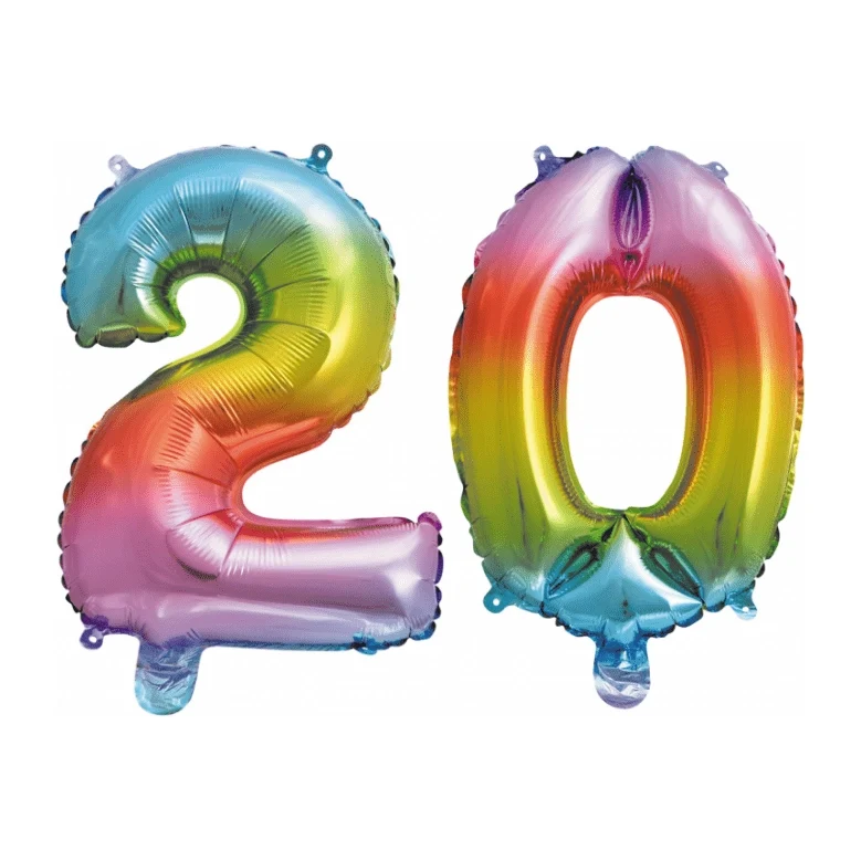 Folieballon 20 jaar Regenboog 86cm