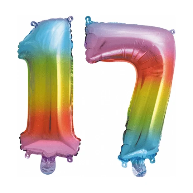 Folieballon 17 jaar Regenboog 41cm