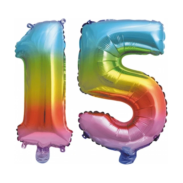 Folieballon 15 jaar Regenboog 41cm