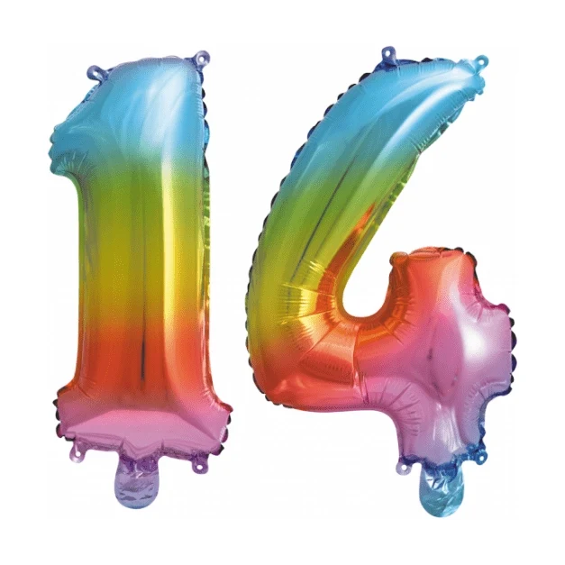 Folieballon 14 jaar Regenboog 41cm