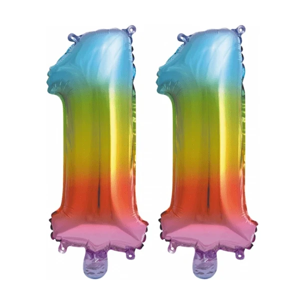 Folieballon 11 jaar Regenboog 41cm
