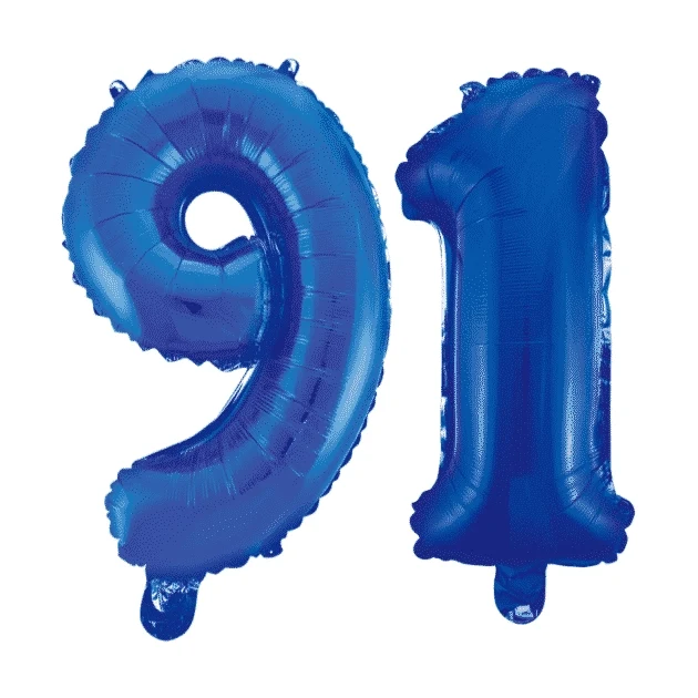Folieballon 91 jaar blauw 86cm