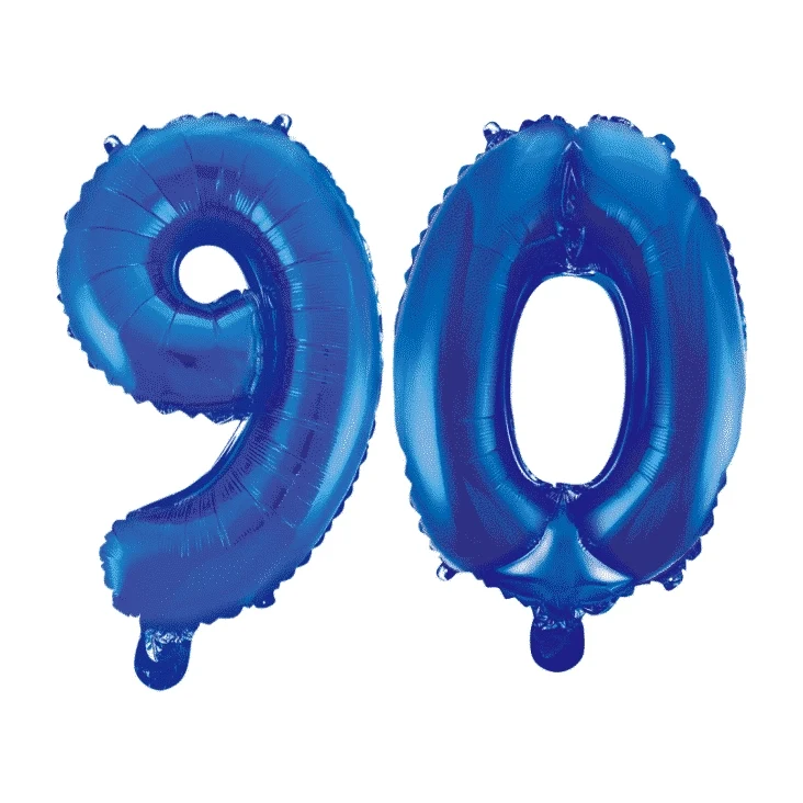 Folieballon 90 jaar blauw 86cm
