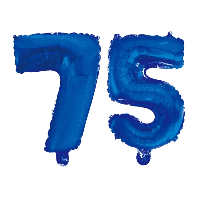 Folieballon 75 jaar blauw 41cm