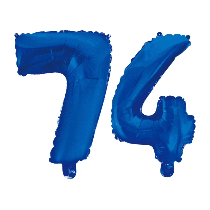 Folieballon 74 jaar blauw 41cm