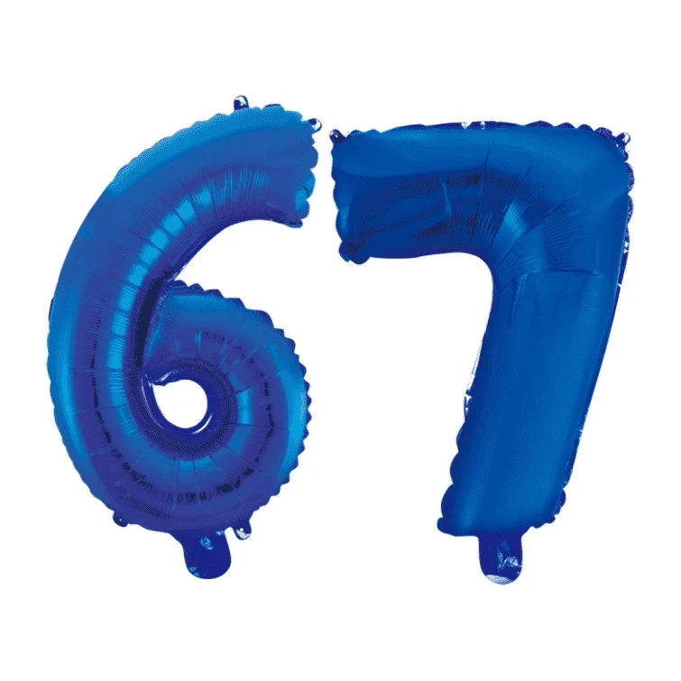 Folieballon 67 jaar blauw 86cm
