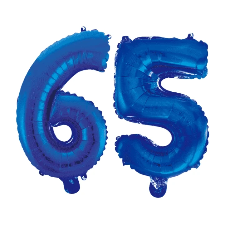 Folieballon 65 jaar blauw 41cm