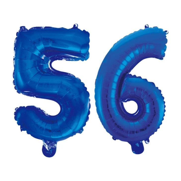 Folieballon 56 jaar blauw 41cm
