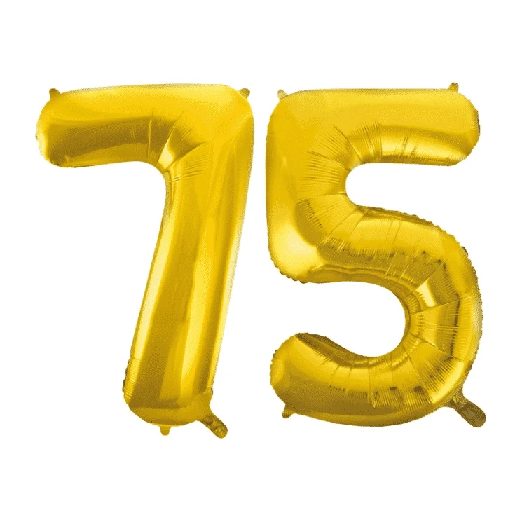 Folieballon 75 jaar Goud 86cm