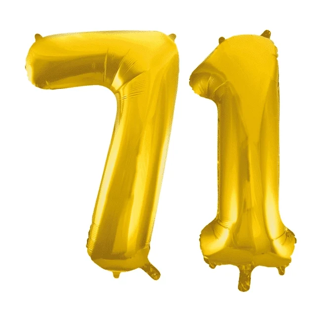 Folieballon 71 jaar Goud 86cm