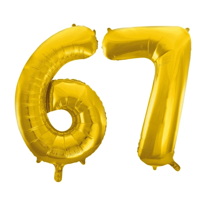 Folieballon 67 jaar Goud 86cm