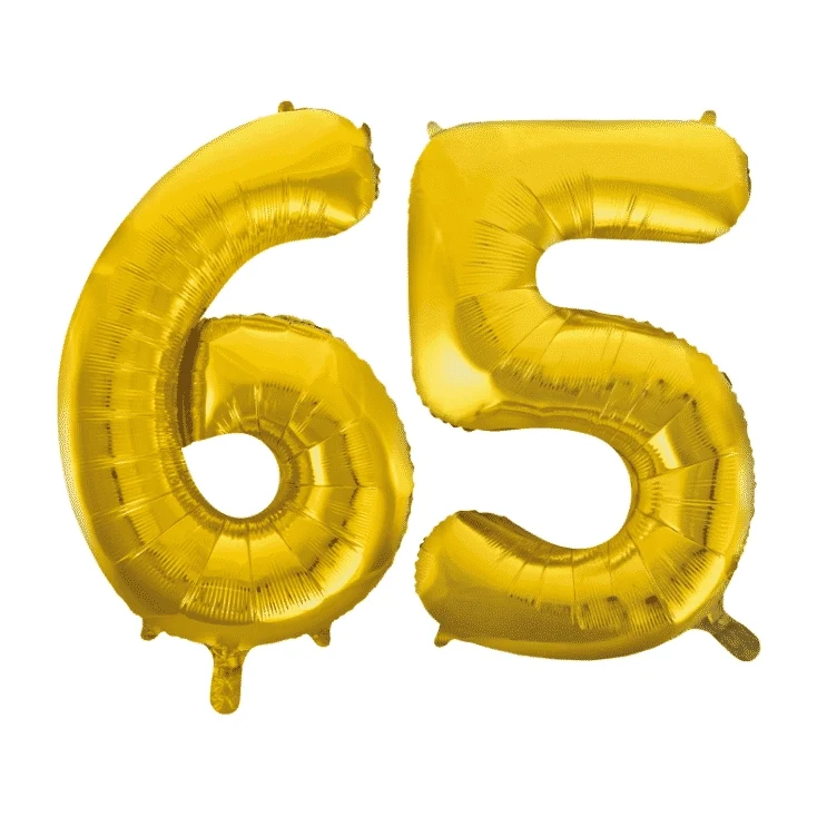 Folieballon 65 jaar Goud 86cm