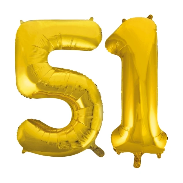 Folieballon 51 jaar Goud 86cm
