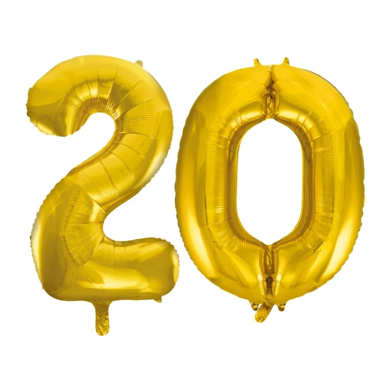 Folieballon 20 jaar Goud 86cm
