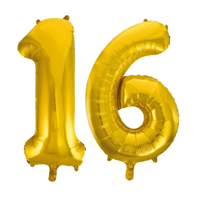 Folieballon 16 jaar Goud 86cm