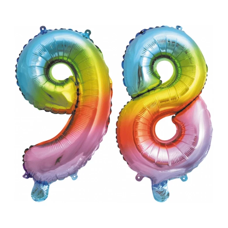 Folieballon 98 jaar Regenboog 41cm