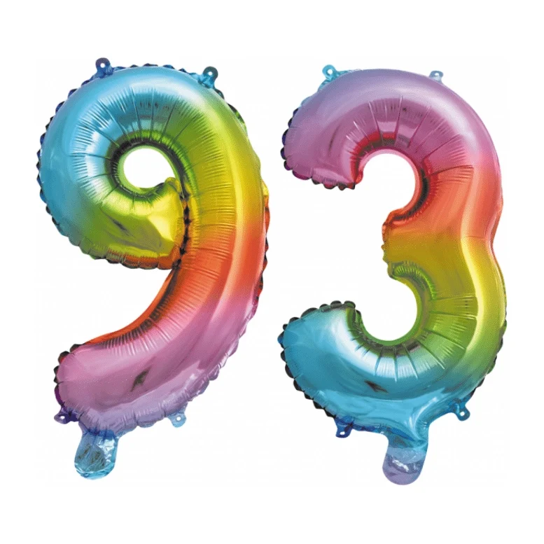 Folieballon 93 jaar Regenboog 86cm