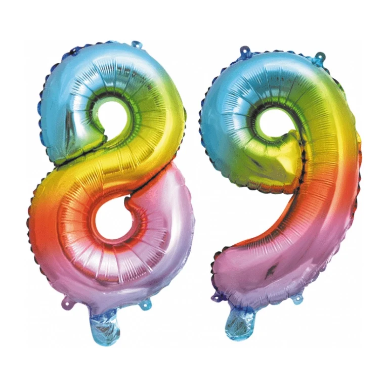 Folieballon 89 jaar Regenboog 41cm