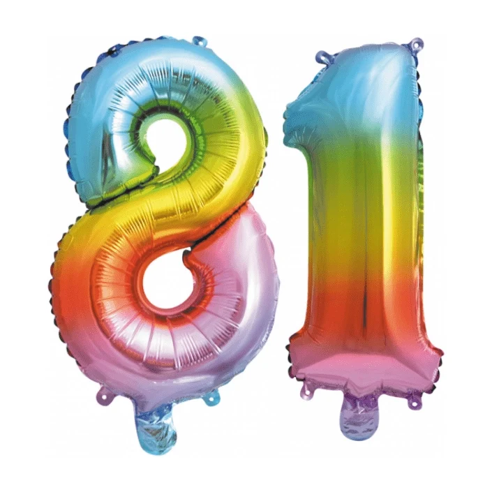 Folieballon 81 jaar Regenboog 41cm