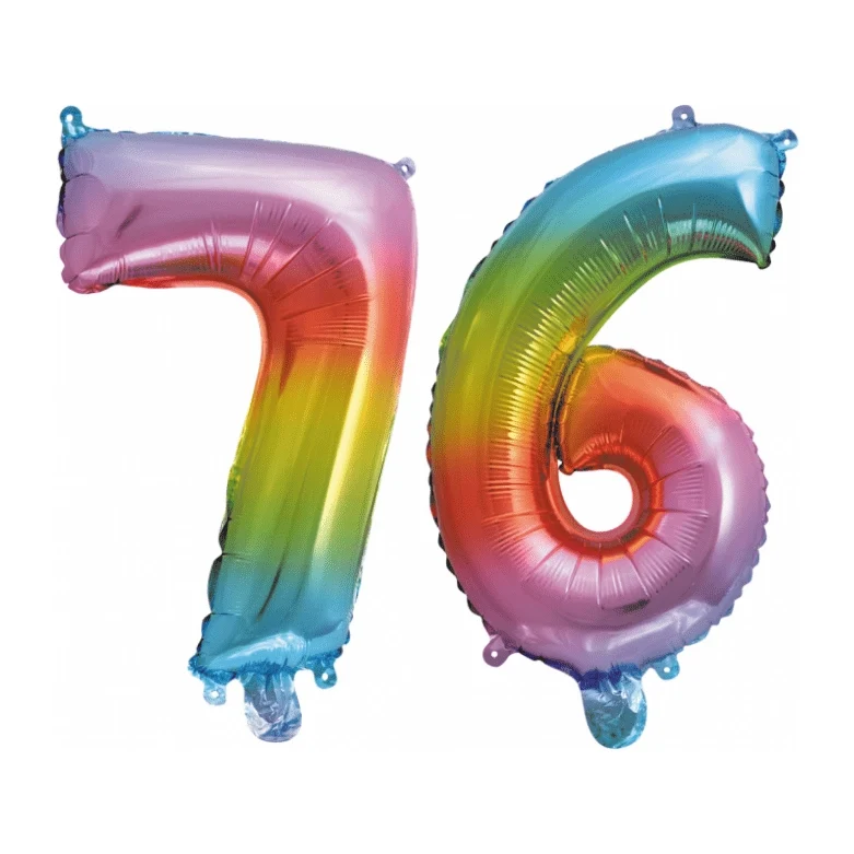Folieballon 76 jaar Regenboog 86cm