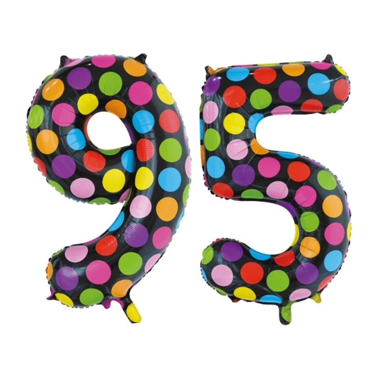 Folieballon 95 jaar stippen 86cm