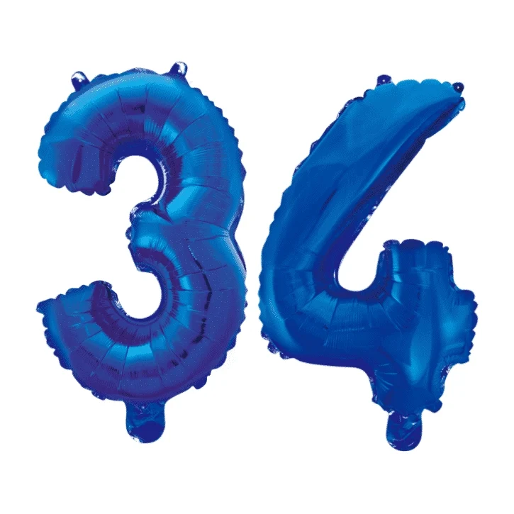 Folieballon 34 jaar blauw 86cm