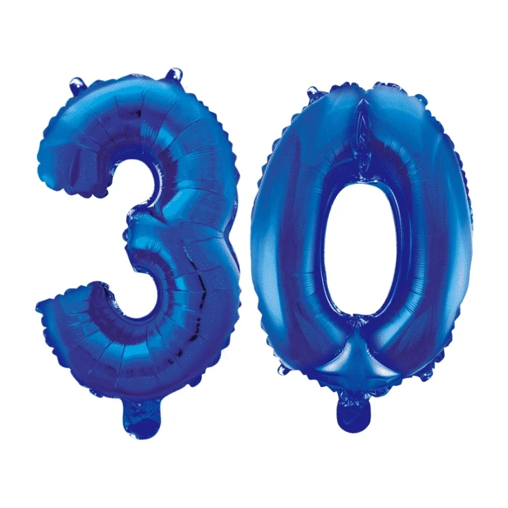 Folieballon 30 jaar blauw 86cm