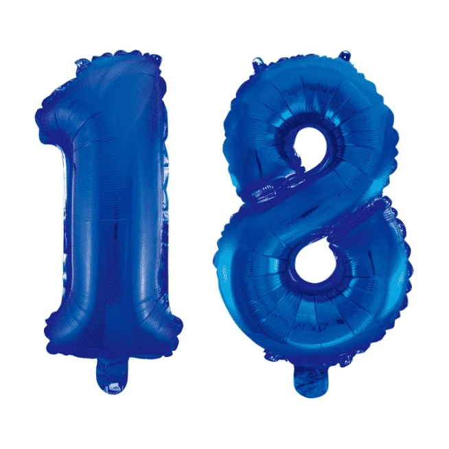 Folieballon 18 jaar blauw 86cm