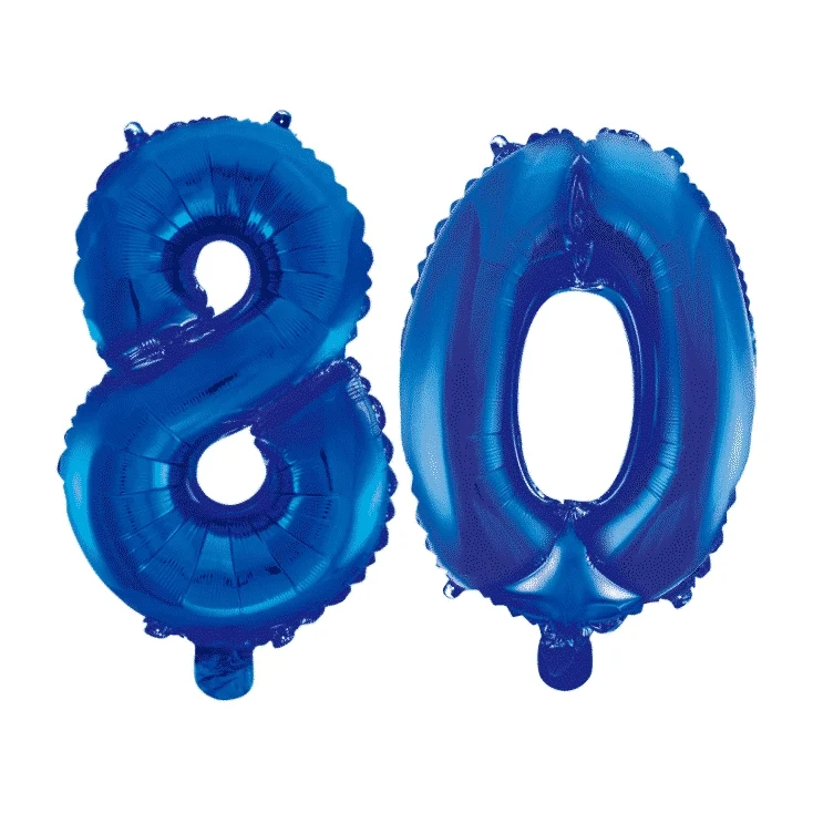 Folieballon 80 jaar blauw 86cm