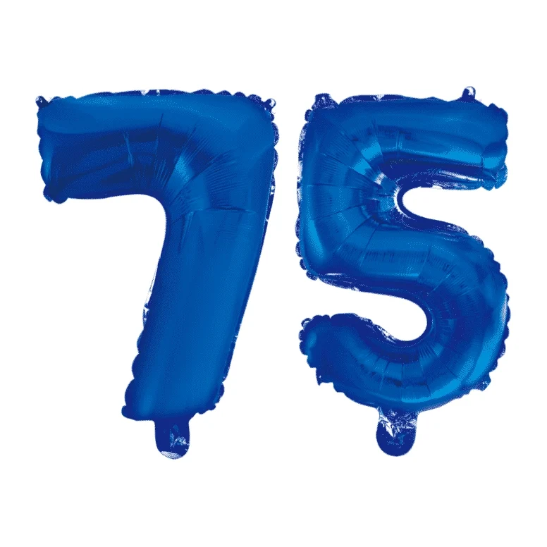 Folieballon 75 jaar blauw 86cm