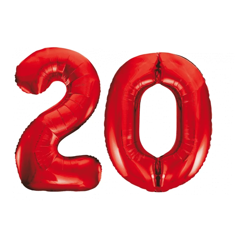 Folieballon 20 jaar rood 86cm