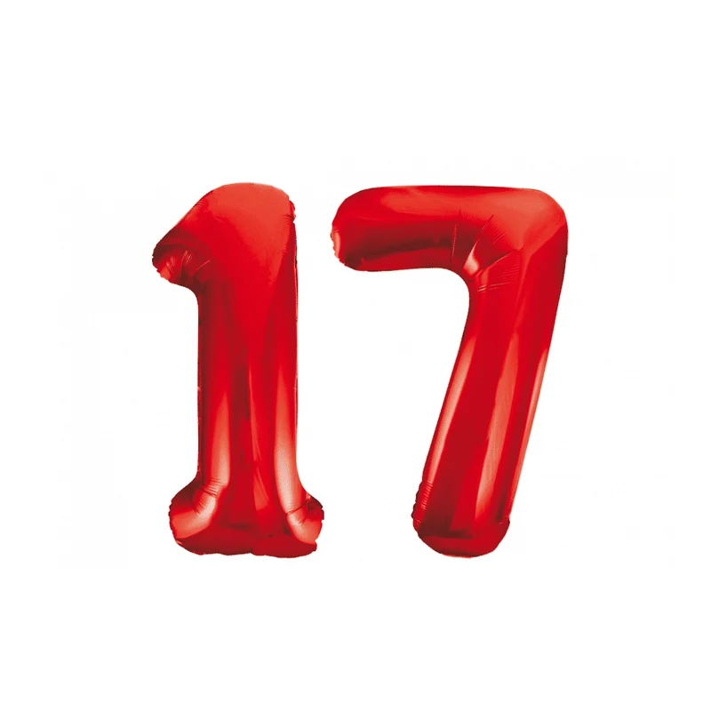 Folieballon 17 jaar rood 86cm