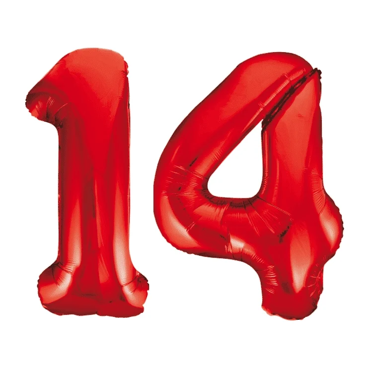 Folieballon 14 jaar rood 86cm