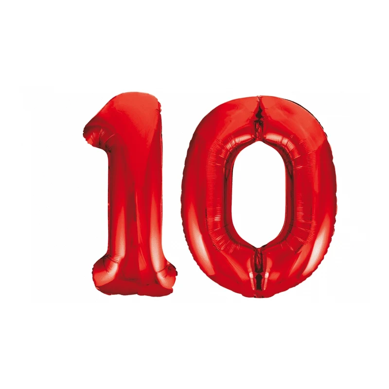 Folieballon 10 jaar rood 86cm