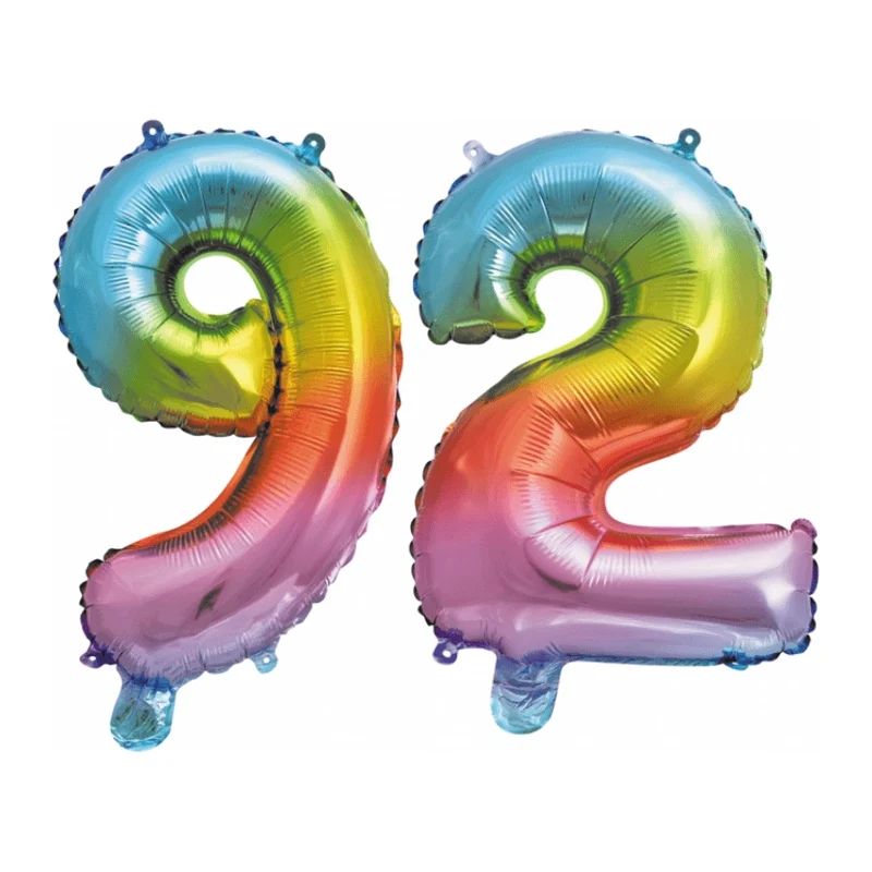 Folieballon 92 jaar Regenboog 86cm