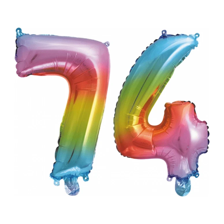Folieballon 74 jaar Regenboog 41cm