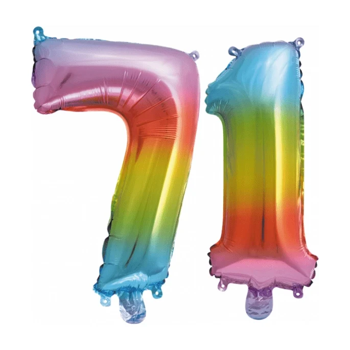 Folieballon 71 jaar Regenboog 86cm