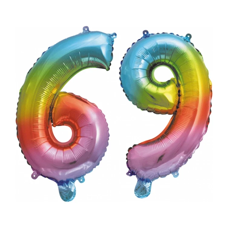 Folieballon 69 jaar Regenboog 86cm