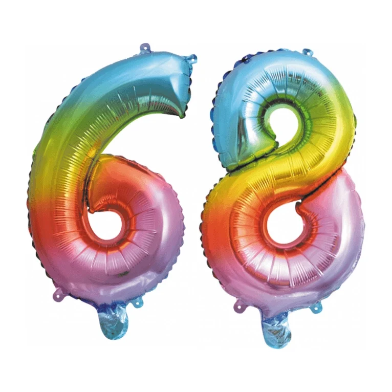 Folieballon 68 jaar Regenboog 86cm