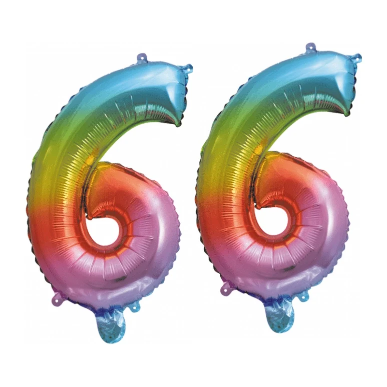 Folieballon 66 jaar Regenboog 86cm