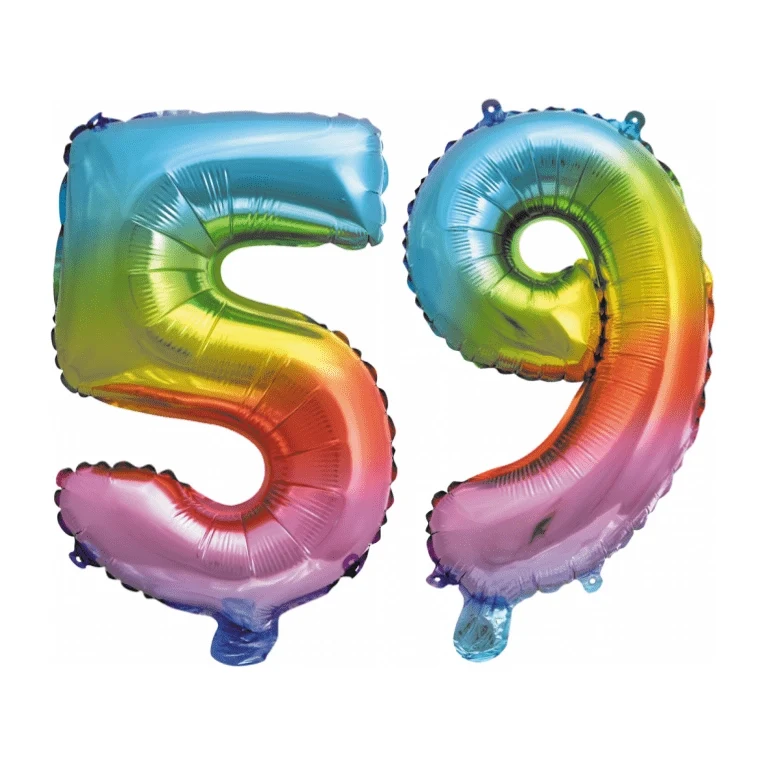 Folieballon 59 jaar Regenboog 86cm