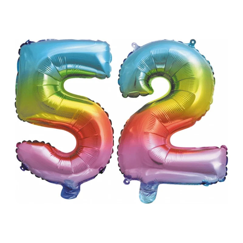 Folieballon 52 jaar Regenboog 86cm