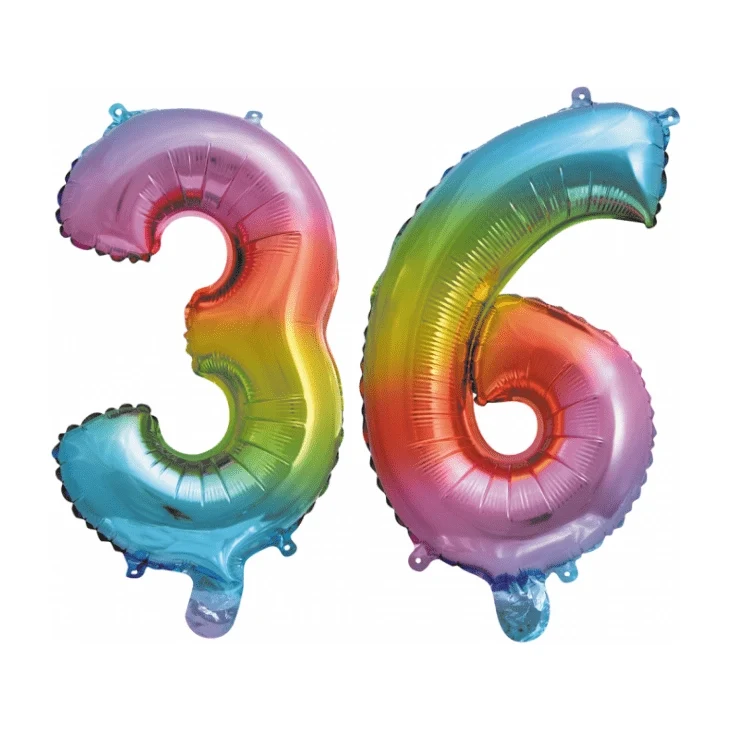 Folieballon 36 jaar Regenboog 86cm