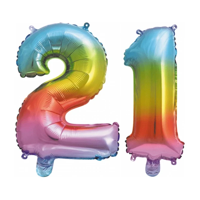 Folieballon 21 jaar Regenboog 41cm