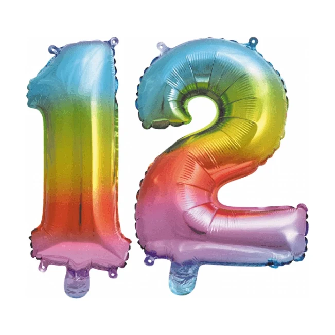 Folieballon 12 jaar Regenboog 86cm